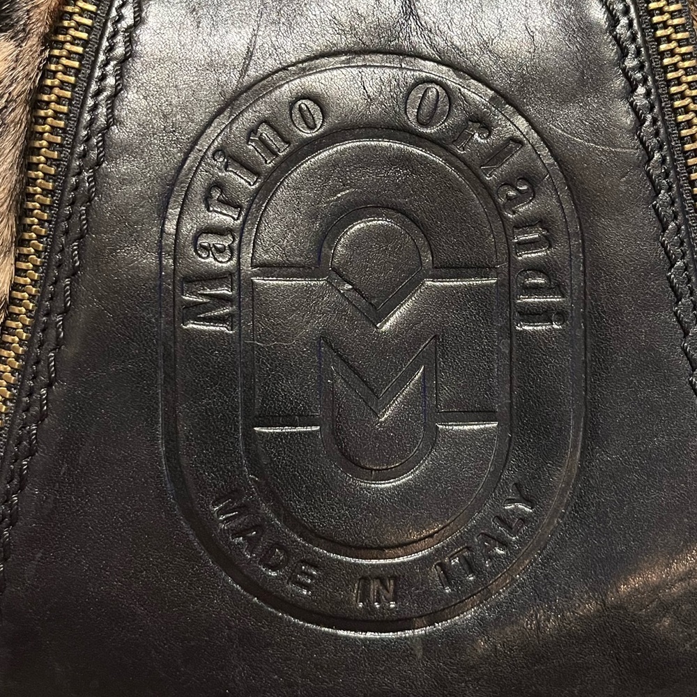 👜 Marino Orlandi Italian Classic Black Leather & Shorthair Fur Bucket Sling Bag - Picture 7 of 17
